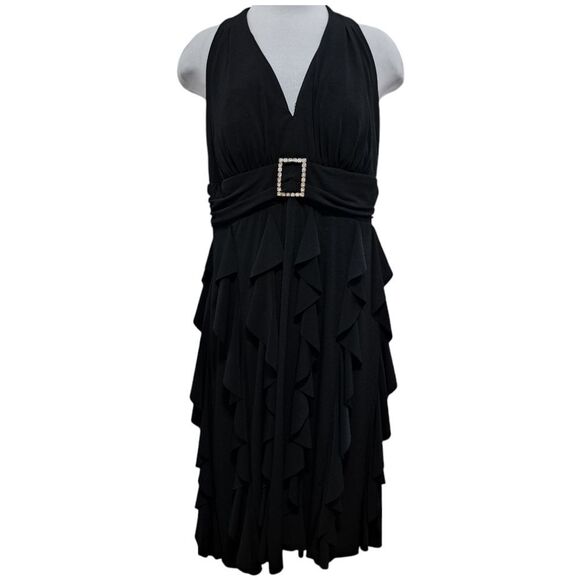 Vintage Betsy & Adam 90's Y2K Halter Neck Ruffle Goth Knee Length Dress S 14W - Picture 4 of 17